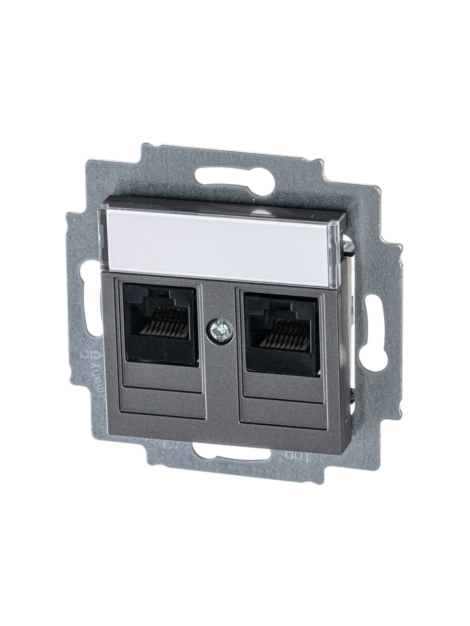 ABB EPJ Levit сталь / дымчатый чёрный Розетка компьютерная, 2хRJ45 кат,5e, сталь 2CHH295118A6069