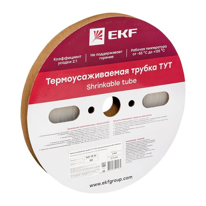 EKF Термоусаживаемая трубка ТУТ 12/6 прозрачная рулон