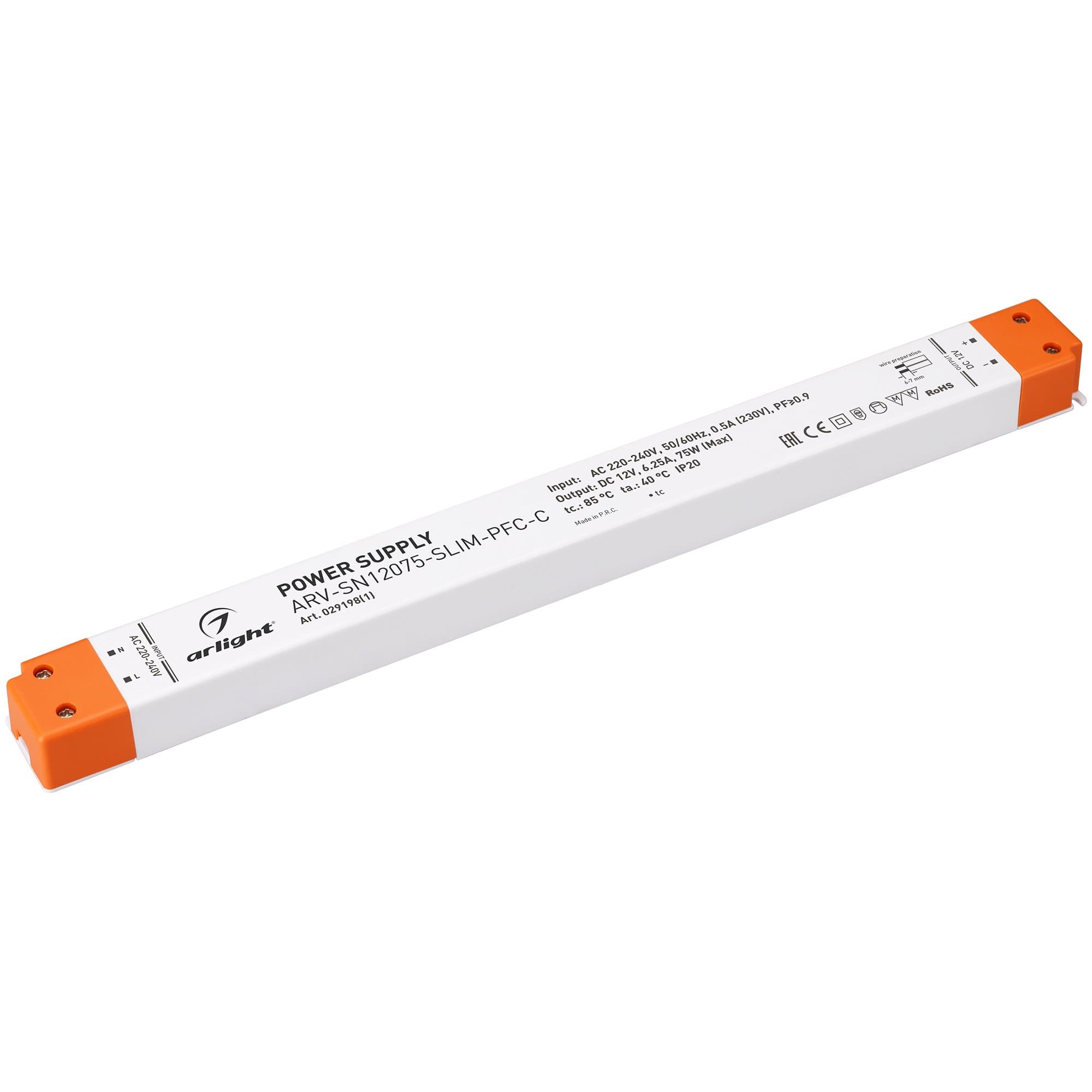 Arlight Блок питания ARV-SN12075-SLIM-PFC-C (12V, 6.25A, 75W) (IP20 Пластик, 3 года) 029198(1)