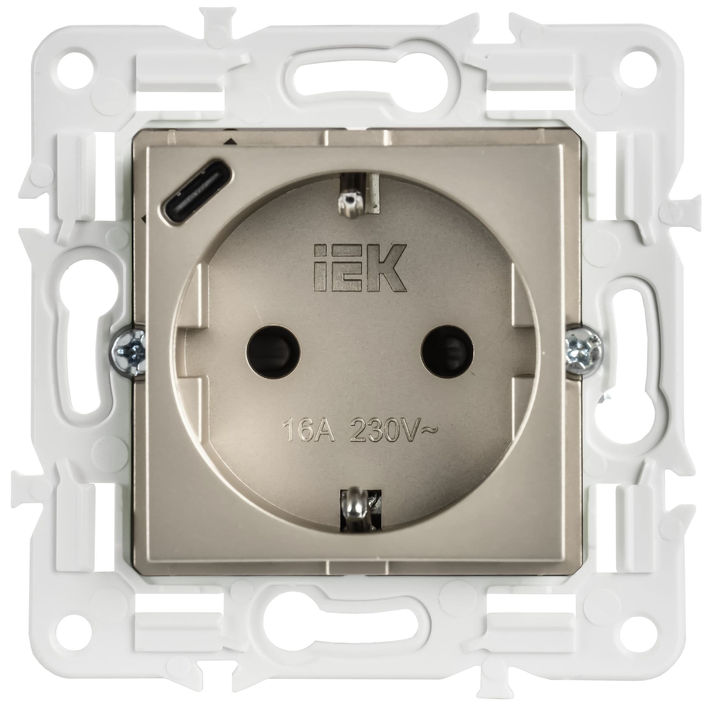 IEK SKANDY Шампань Розетка с/з с защитными шторками 16А с USB C 18Вт SK-R17Sh — миниатюра 2