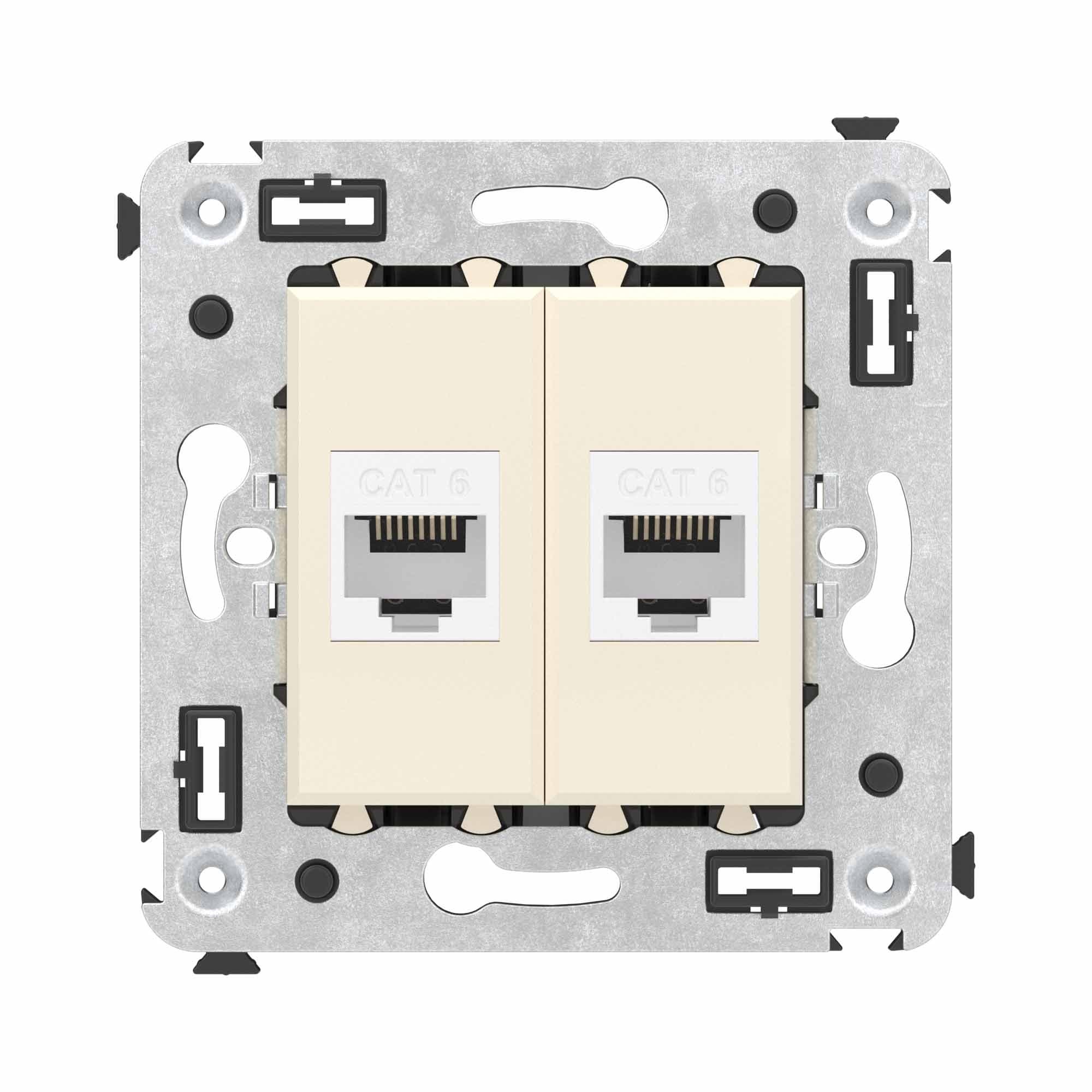 DKC Компьютерная розетка RJ-45 без шторки в стену, кат.6 двойная, "Avanti", "Ванильная дымка"