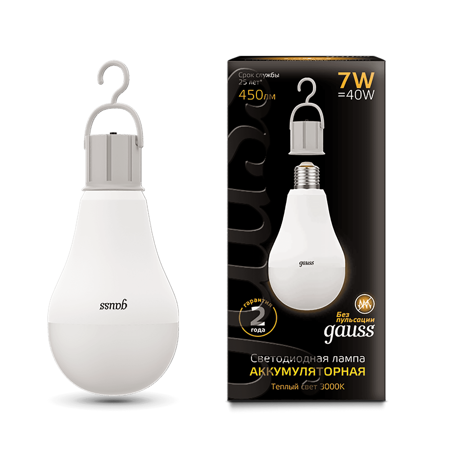 Gauss Лампа A60 7W 450lm 3000K E27 с Li-Ion аккумулятором LED 102402107 — миниатюра 7