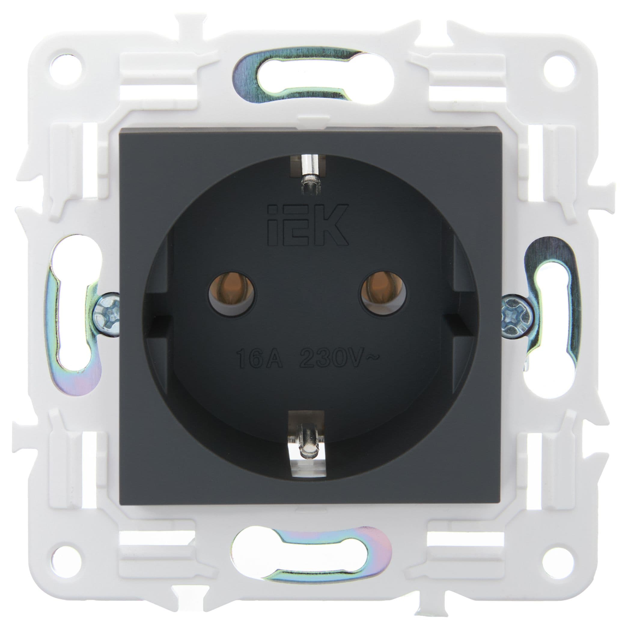 IEK SKANDY Графит Розетка с/з без защитных шторок 16А SK-R05G — миниатюра 2