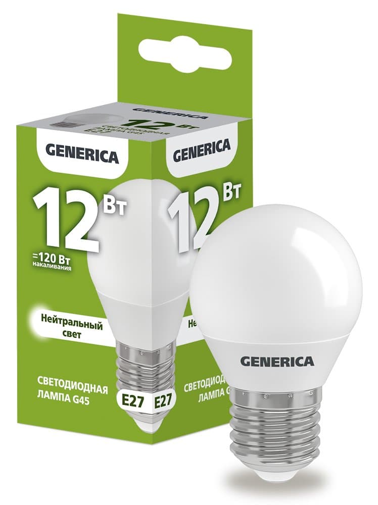 IEK GENERICA Лампа LED G45 шар 12Вт 230В 4000К E27 LL-G45-12-230-40-E27-G