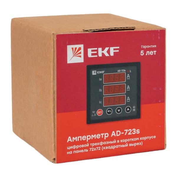 EKF Амперметр AD-723s цифровой на панель 72x72 (квадратный вырез) трехфазный в коротком корпусе PROxima — миниатюра 9