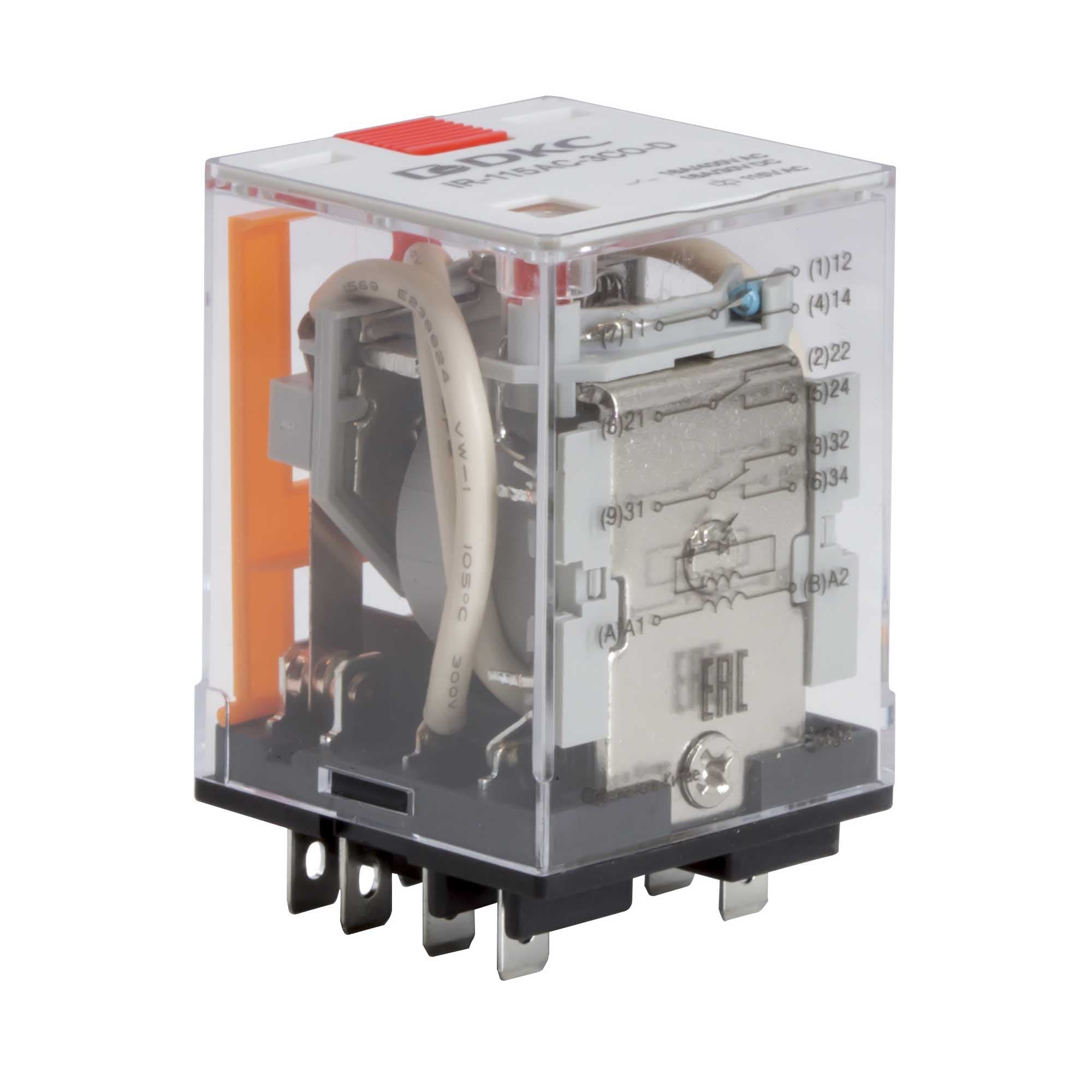 DKC Реле миниатюрное силовое, 3CO, ком. ток 16А, AgSnO2, напряжение 115V AC, опция: тест-кнопка+светодиод — миниатюра 3