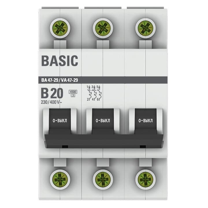 EKF Basic ВА 47-29 Автоматический выключатель (B) 3P 20А 4,5кА mcb4729-3-20-B — миниатюра 2