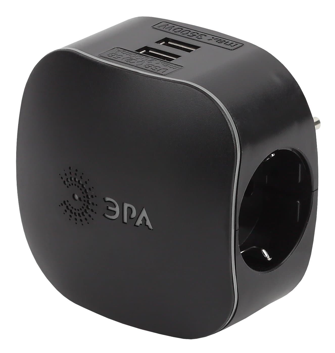 ЭРА SP-3e-USB-BLACK Черный Тройник 3гн 220V + 2xUSB 2100mA, c заземлением, со шторками