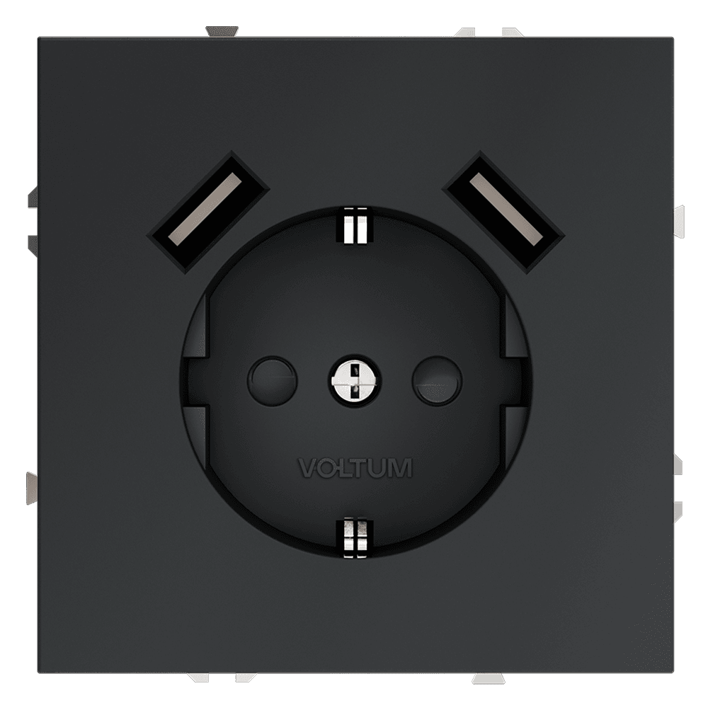 Voltum S70 Графит Розетка с/з со шторками с USB A+A