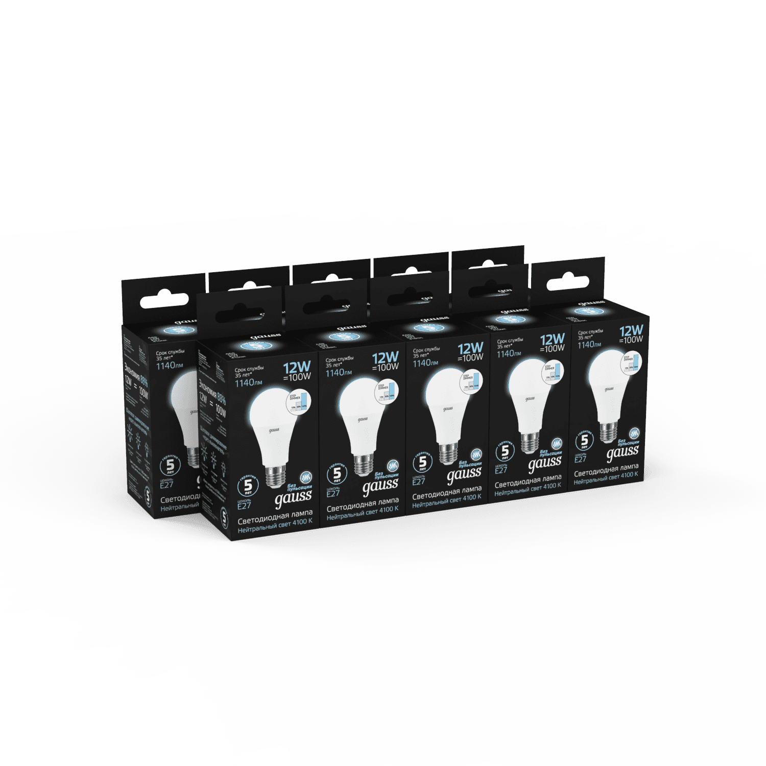 Gauss Лампа A60 12W 1140lm 4100K Е27 шаг. диммирование LED 102502212-S — миниатюра 5