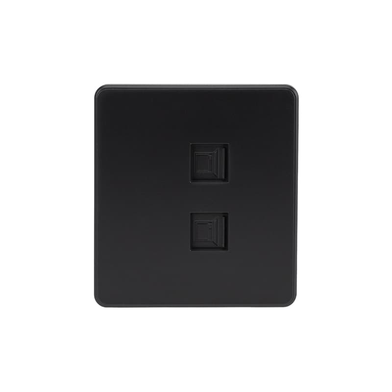 KRANZ ROUND Розетка компьютерная двойная RJ45+RJ45 кат6 с/у оникс , с 1-пост. рамкой