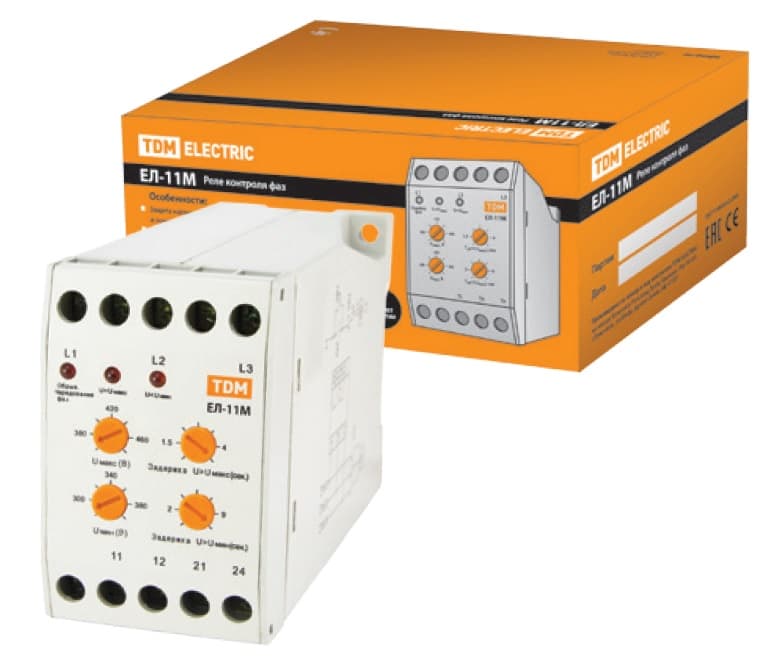 TDM ELECTRIC Реле контроля фаз ЕЛ-11М-3х380В (1нр+1нз контакты) SQ1504-0014 — миниатюра 2