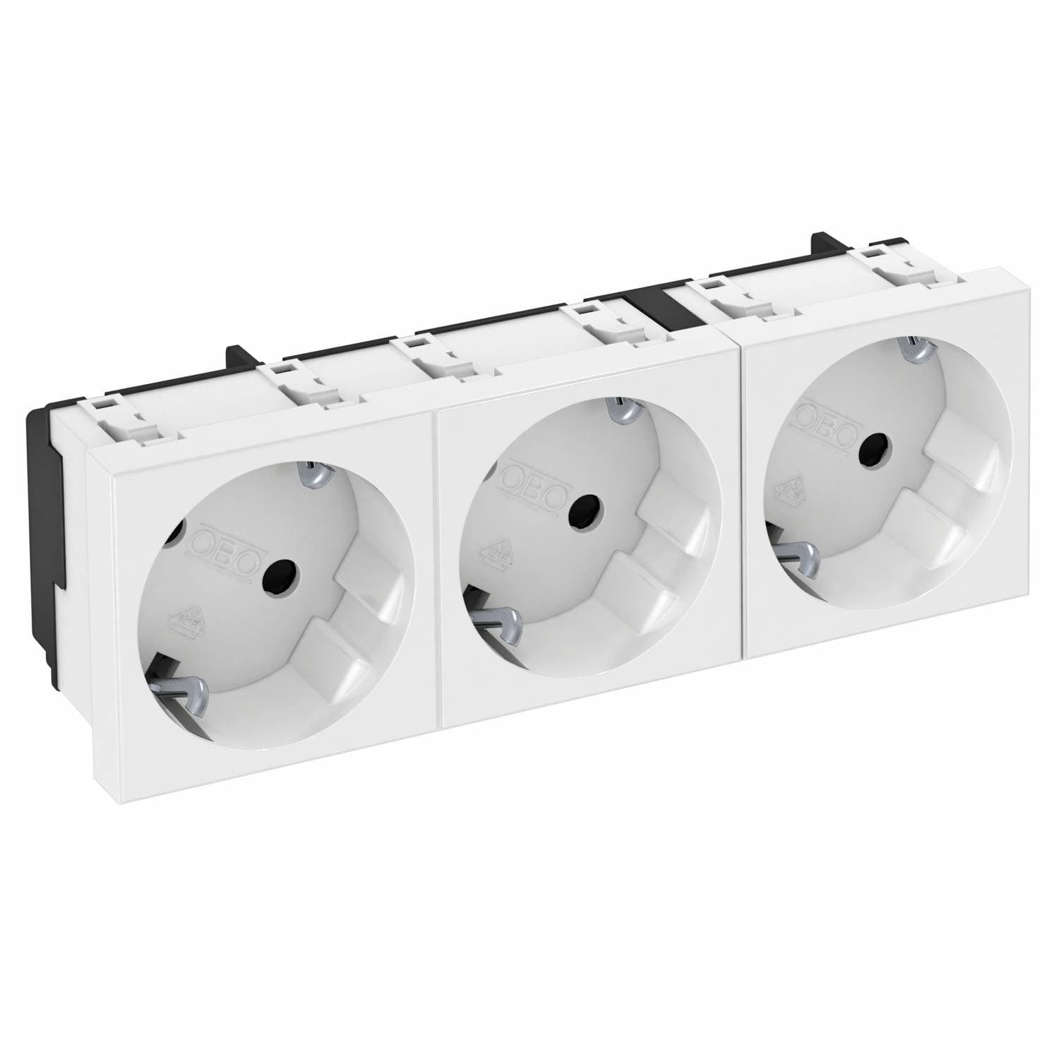 OBO Bettermann Розетка силовая 33° тройная 3х2К+З, 3 модуля Modul45, 45х135 мм, шторки 16А 250В белая 6120122