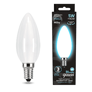 Gauss Лампа Filament Свеча 5W 450lm 4100К Е14 milky LED 103201205 — миниатюра 1