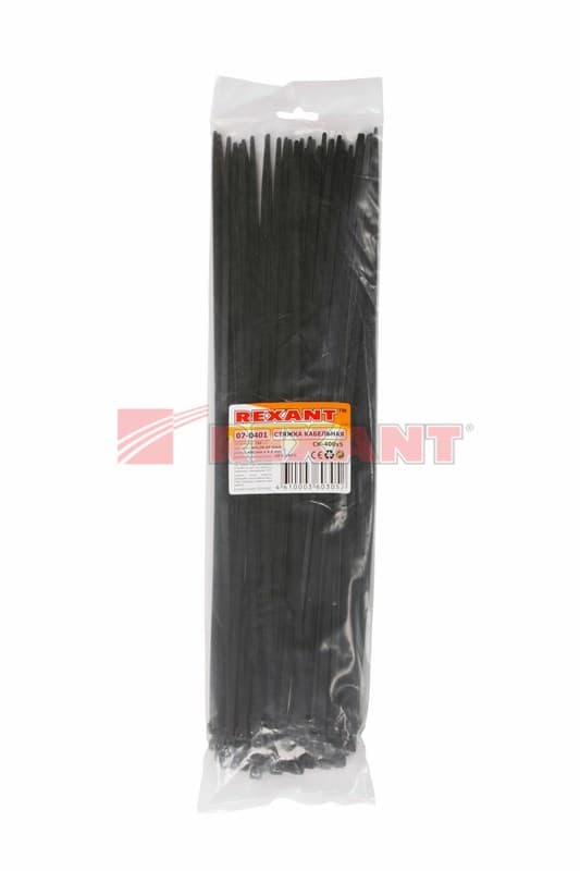 Хомут nylon 400 x 4,8 мм 100 шт чёрный Rexant 07-0401 — миниатюра 3