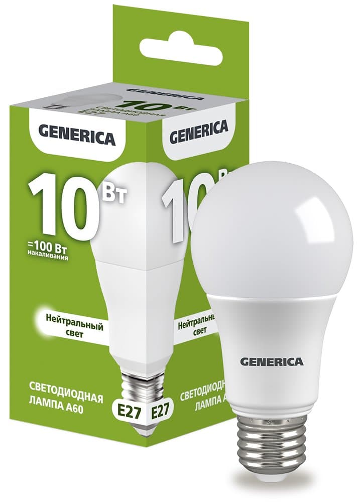 IEK GENERICA Лампа LED A60 груша 10Вт 230В 4000К E27 LL-A60-10-230-40-E27-G