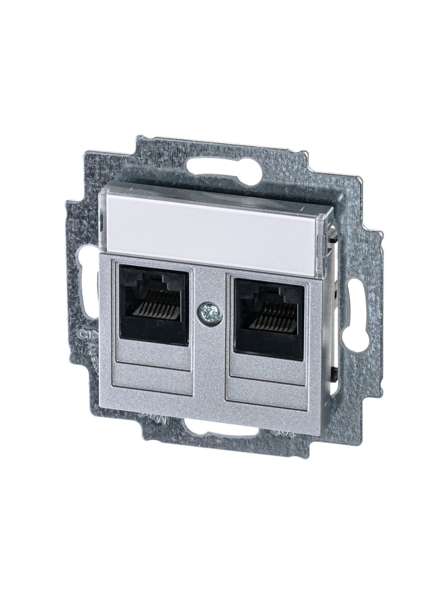 ABB EPJ Levit серебро / дымчатый чёрный Розетка компьютерная, 2хRJ45 кат,5e, серебро 2CHH295118A6070