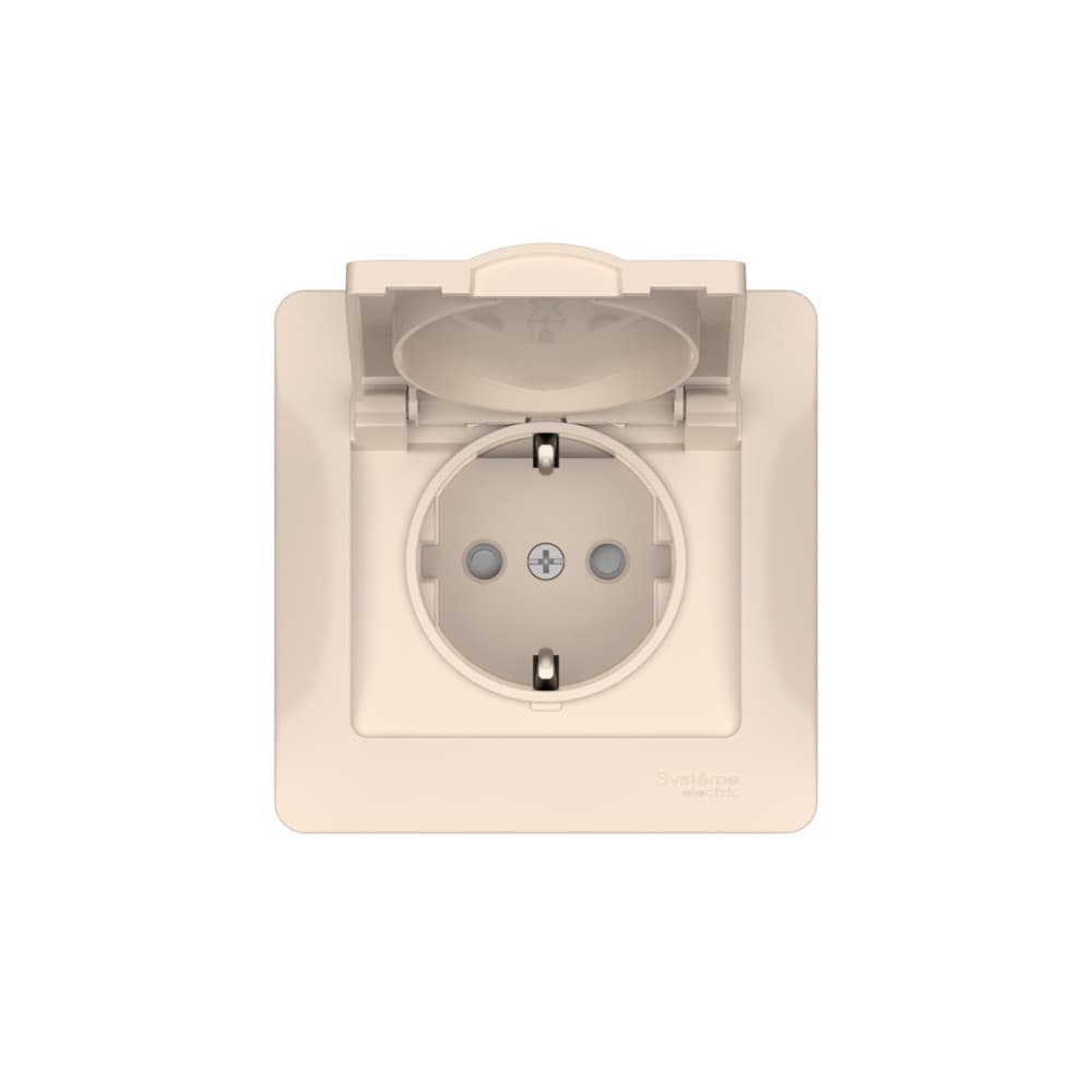 Systeme Electric Glossa Бежевый Розетка с зазем. со шторк. с крышк., 16А, IP20, в сборе, быстрозажим. клем. — миниатюра 4
