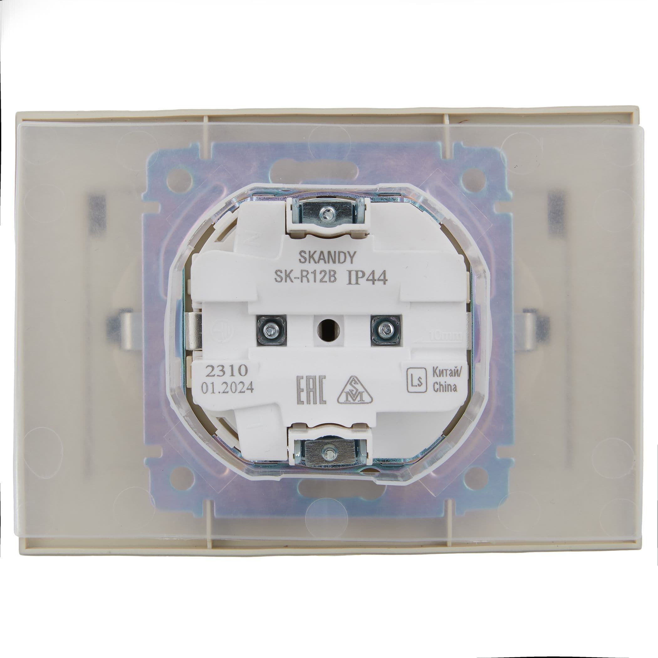 IEK SKANDY Бежевый Розетка 2-ая с/з с крышкой 16А в сборе IP44 SK-R12B — миниатюра 3
