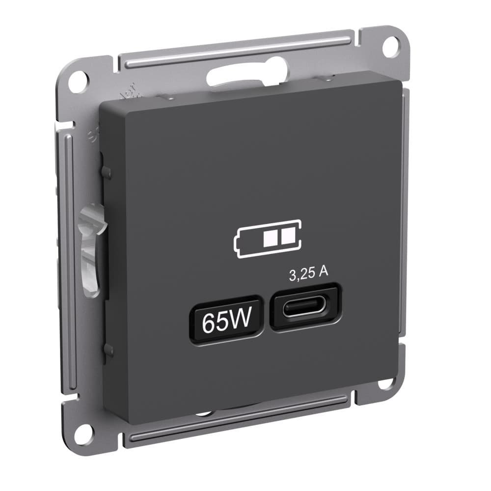 Systeme Electric AtlasDesign Базальт Розетка USB тип-С 65Вт высокоскор.заряд. QC, PD, механизм