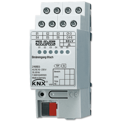 JUNG KNX Бинарный вход 6-ти канальный 24V AC/DC DIN-рейка 2116REG