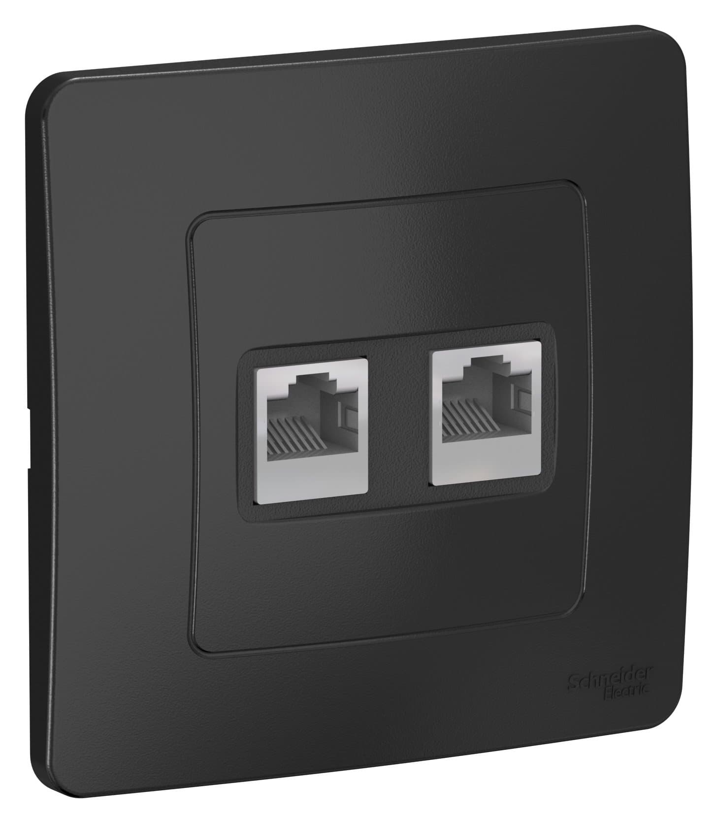 Systeme Electric Blanca внутр Антрацит Розетка 2-ая комп/ТЛФ, RJ45+RJ11 — миниатюра 2