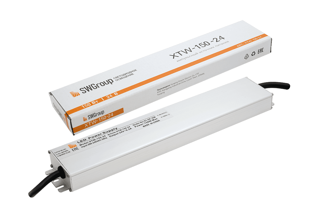 SWG Ультратонкий блок питания в металлическом корпусе, IP67, 150W, 24V XTW-150-24