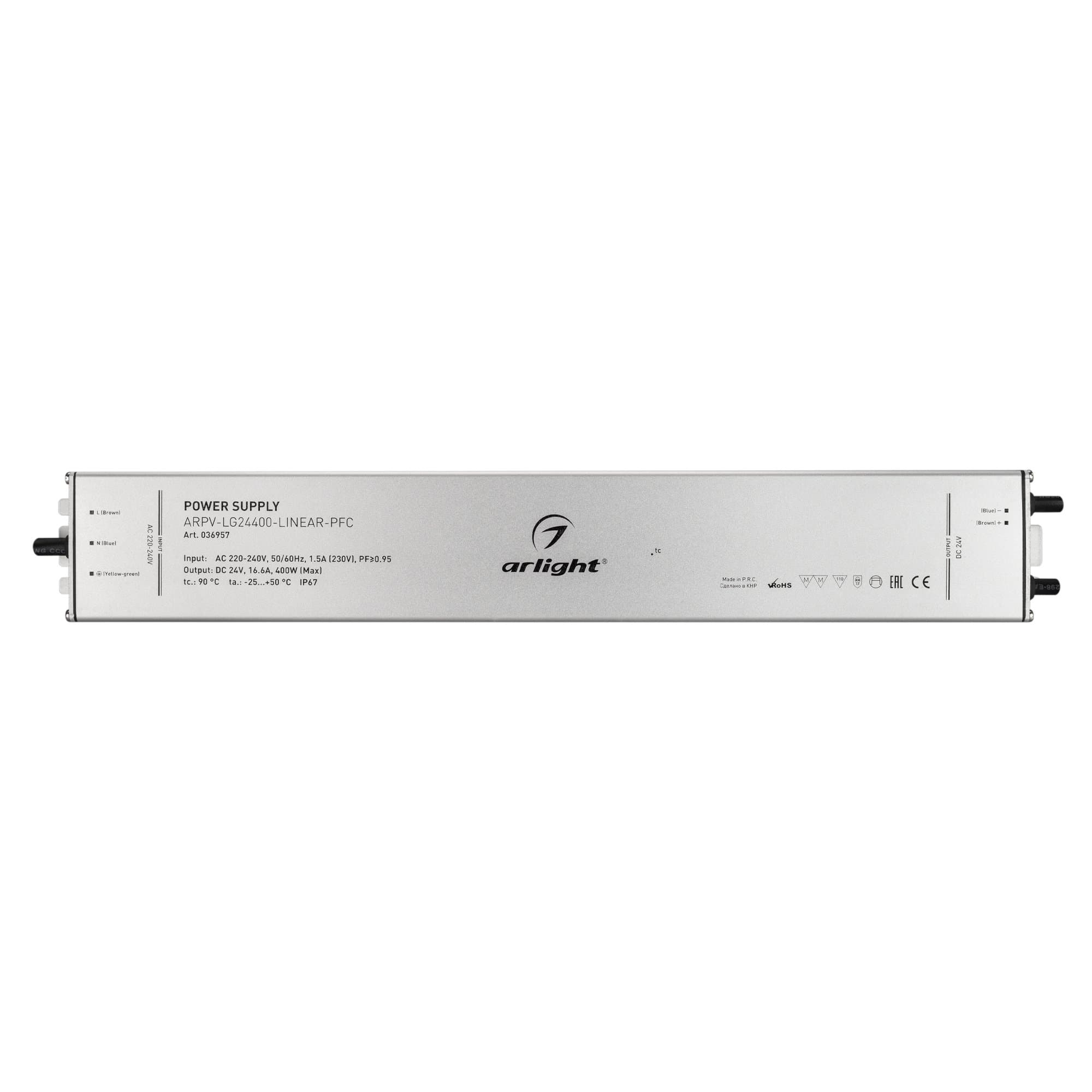 Arlight Блок питания ARPV-LG24400-LINEAR-PFC (24V, 16.6A, 400W) (IP67 Металл, 5 лет) 036957 — миниатюра 2
