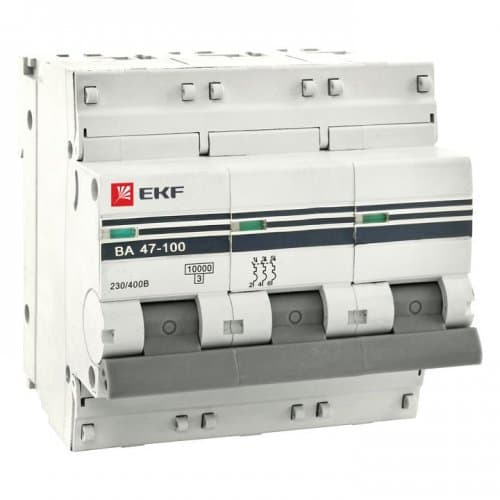 EKF PROxima ВА 47-100 Автоматический выключатель (С) 3P 63А 10kA mcb47100-3-63C-pro — миниатюра 2