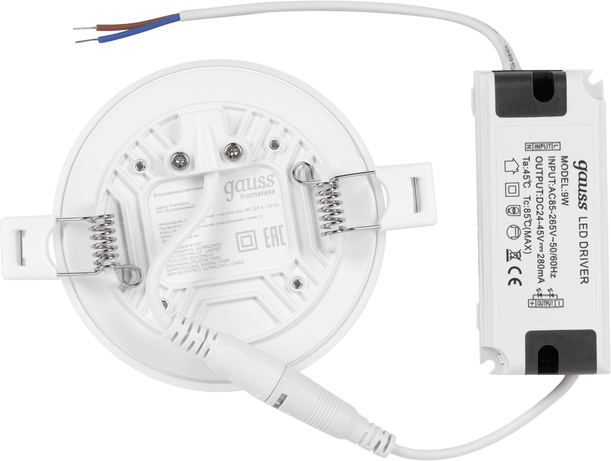 Gauss Светильник Frameless круг 9W 600lm 4000K 85-265V IP20 монтаж Ø71 90*27мм LED 967511209 — миниатюра 3