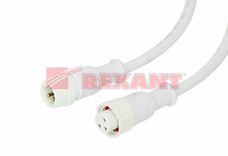Соединительный кабель (3pin) герметичный (IP67) 3х0.5мм² 300V белый Rexant 11-9530 — миниатюра 2