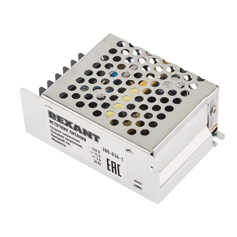 Источник питания 220V AC/12V DC, 3A, 36W с Разъемами под винт, без влагозащиты (IP23) Rexant 200-036-1