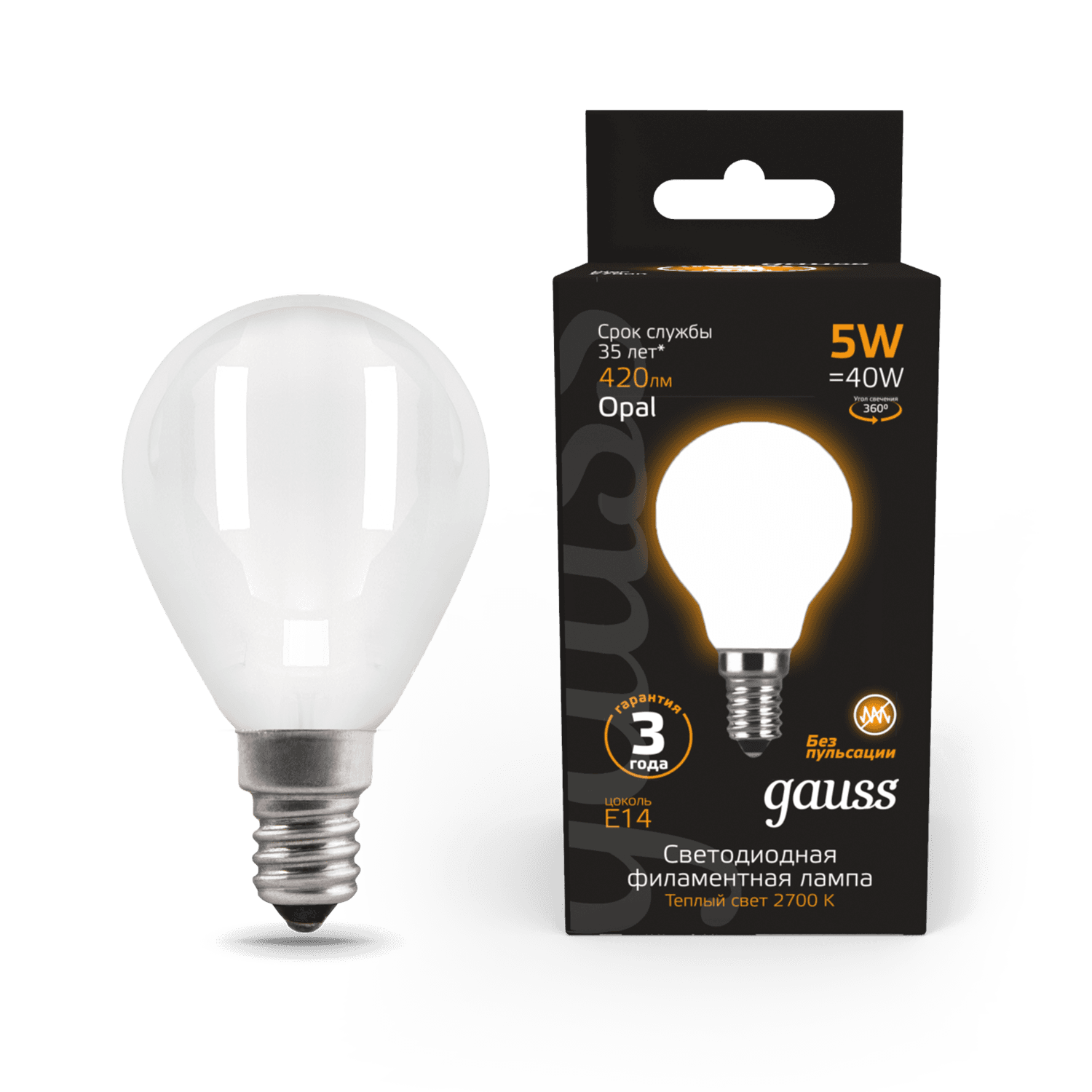 Gauss Лампа Filament Шар 5W 420lm 2700К Е14 milky LED 105201105 — миниатюра 6