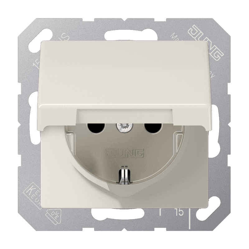 JUNG SCHUKO®-розетка 16 A / 250 B ~ с крышкой, слоновая кость AS1521KL