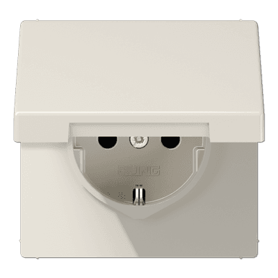 JUNG Штепсельная розетка SCHUKO 16A, 250V~  с защитой от детей и крышкой, слоновая кость LS1521KIKL