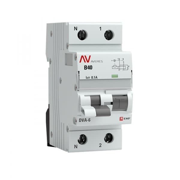 EKF Averes DVA-6 Автоматический выключатель дифференциального тока (B) 1P+N 40А/100мА тип АС 6кА rcbo6-1pn-40B-100-ac-av