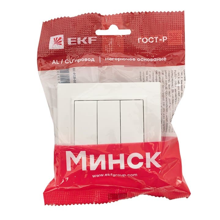EKF Basic Минск Белый Выключатель 3-кл, 10А, СП — миниатюра 7