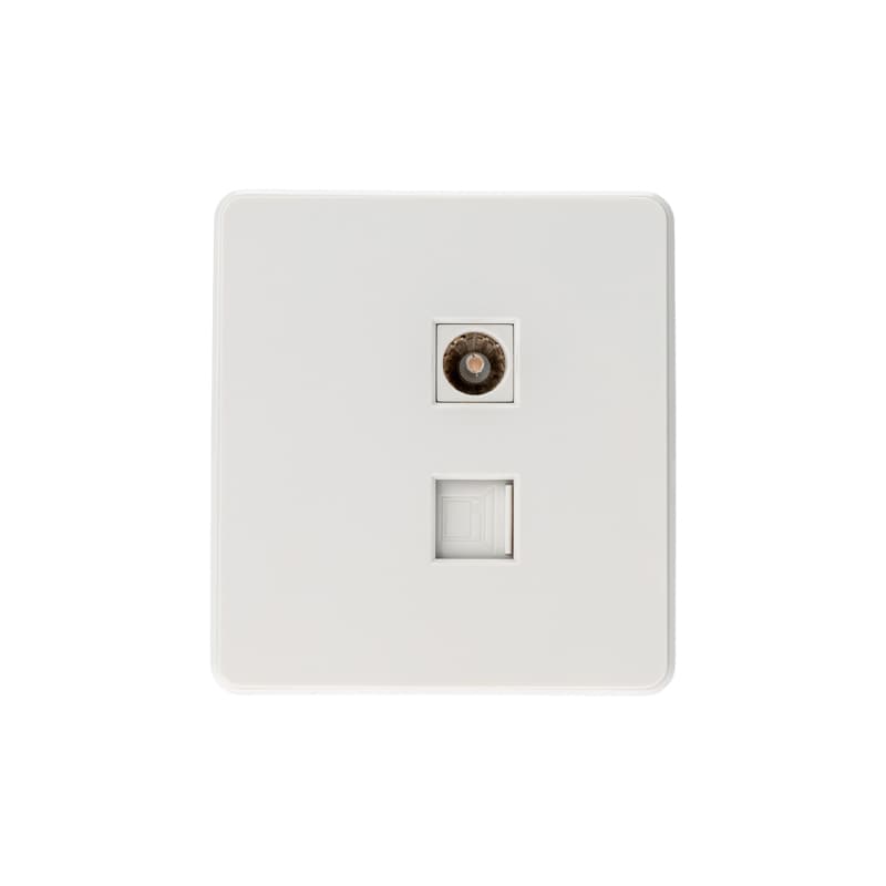 KRANZ ROUND Розетка компьютерная RJ45 кат6 + TV с/у перламутр, с 1-пост. рамкой