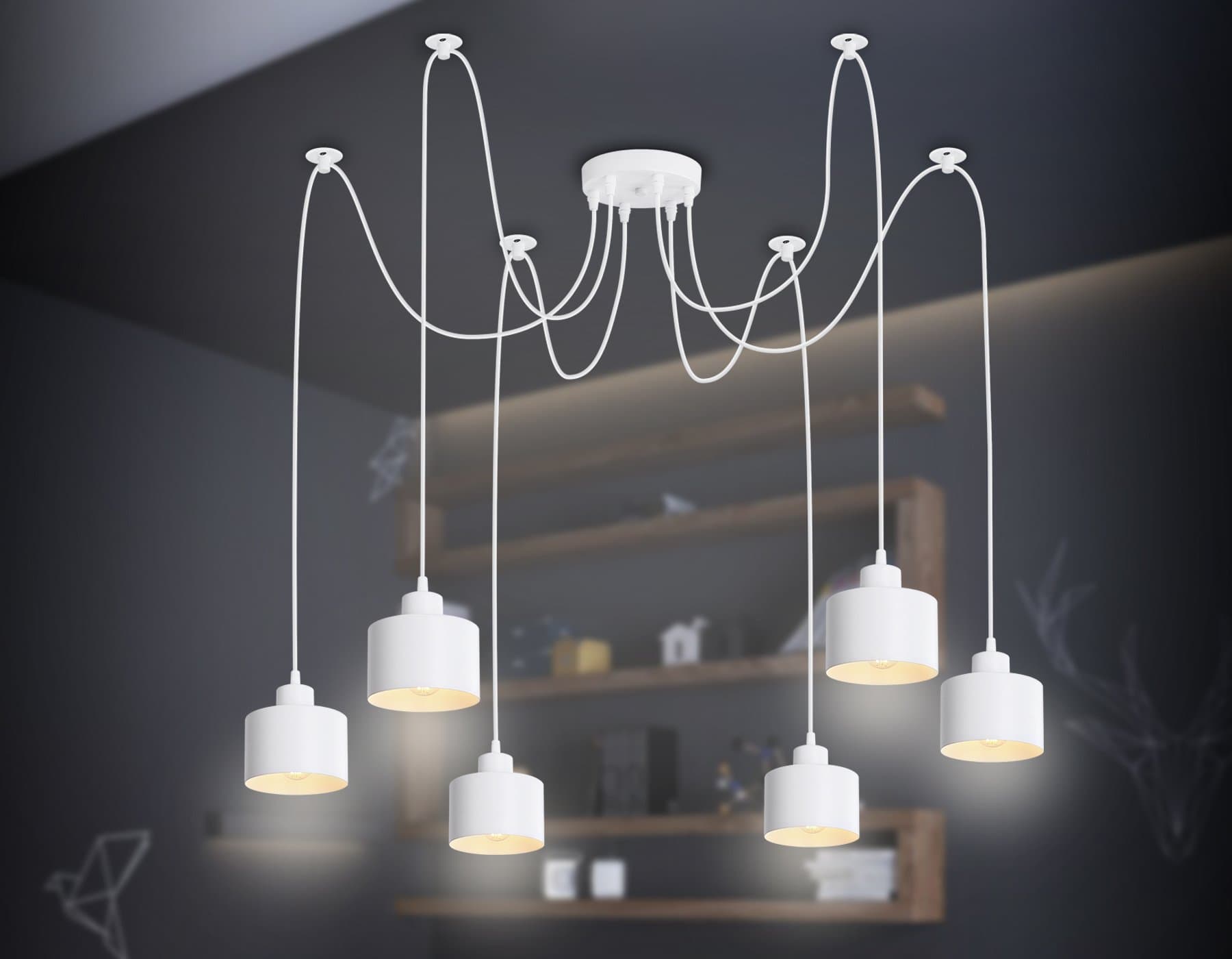 Ambrella Подвесной светильник в стиле лофт TR8131/6 WH белый E27*6 max 40W D700*800 — миниатюра 2
