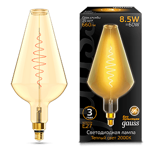 Gauss Лампа Filament Vase 8.5W 660lm 2000К Е27 golden flexible LED 180802105