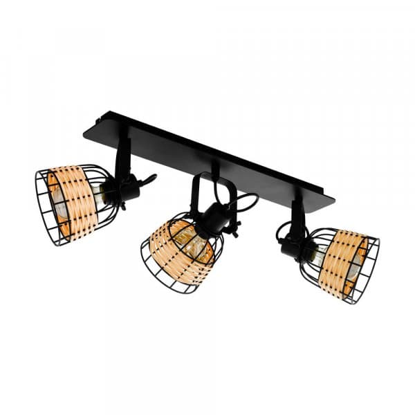 Eglo 43326 Спот ANWICK 1, 3x40W(E27), сталь, черный/ротанг, натуральный