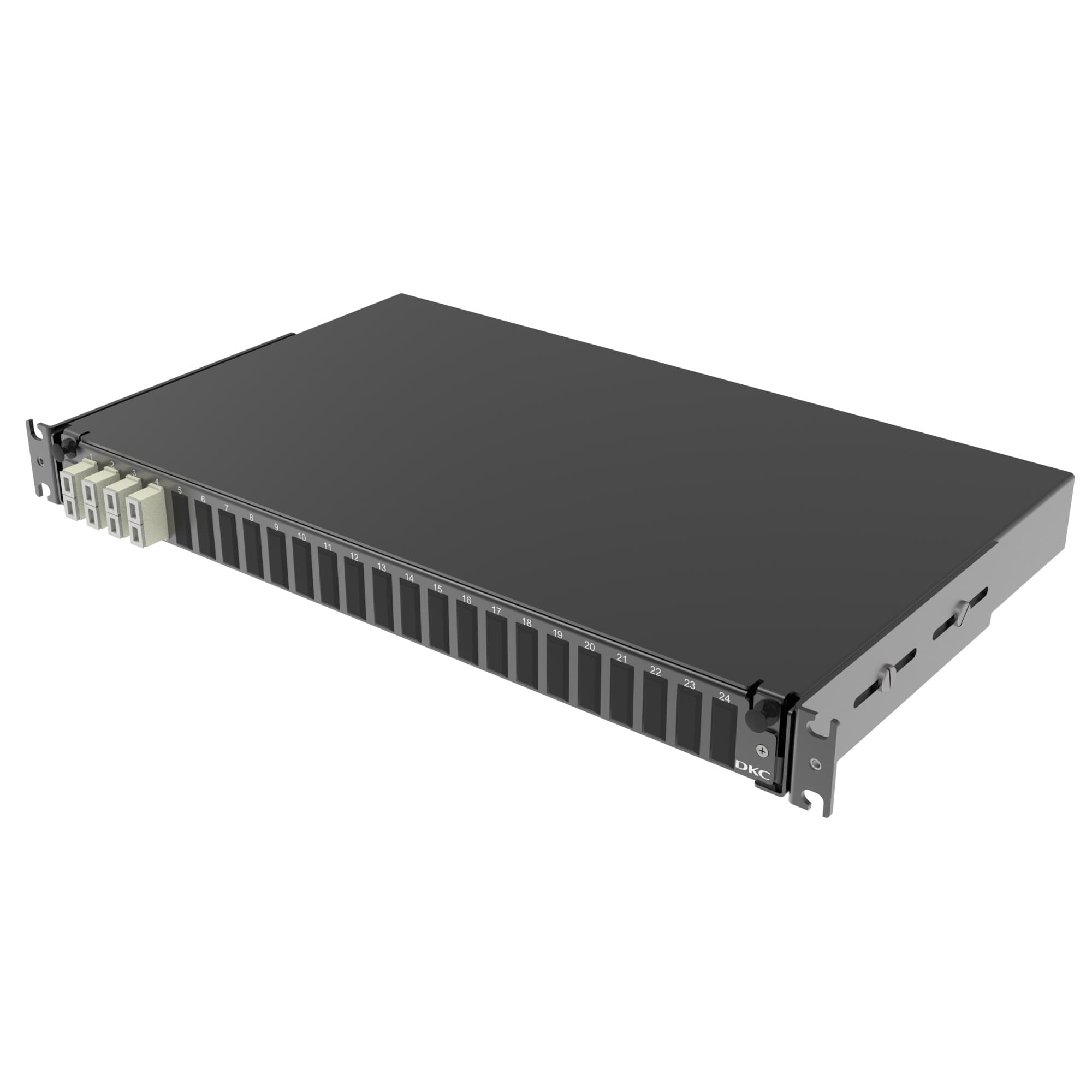 DKC Оптическая полка выдвижная 1U с адатерами 4 х duplex SC ОМ2 в комплекте с лицевой панелью, пигтейлами, сплайс-кассет(ой/ами) и гильзами КДЗС