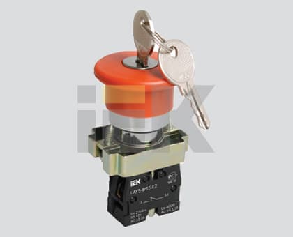 IEK LAY5 Кнопка LAY5-BS142 Грибокс ключом красная d22мм 240В 1р — миниатюра 2