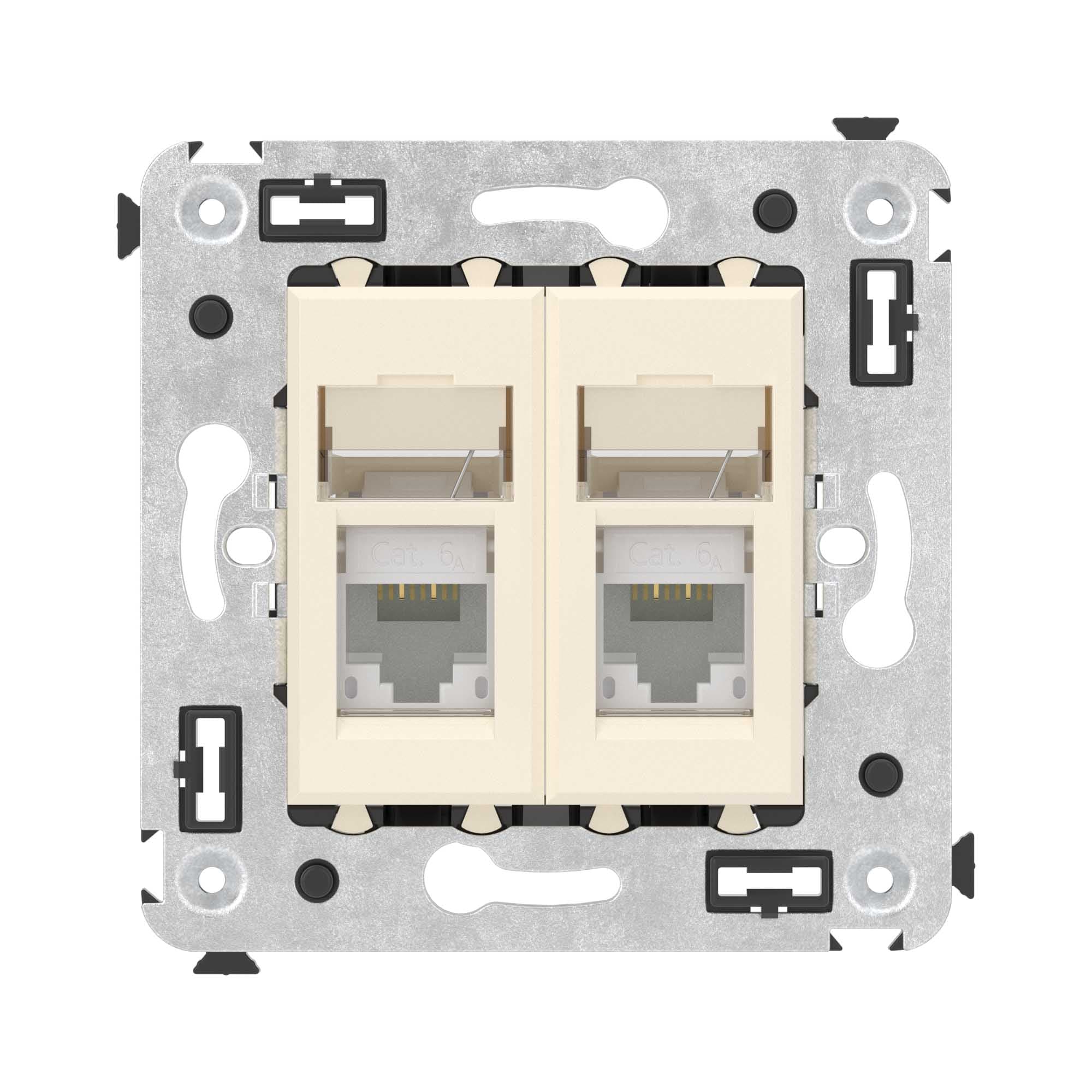 DKC Компьютерная розетка RJ-45 в стену, кат.6А двойная, "Avanti", "Ванильная дымка" — миниатюра 2