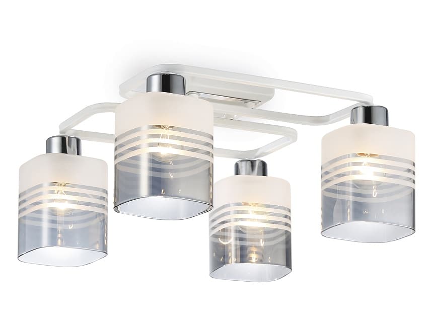 Ambrella Светильник потолочный TR303205/4 WH/CH/SM/FR белый/хром/дымчатый/белый матовый E27*4 max 60W 370*370*200