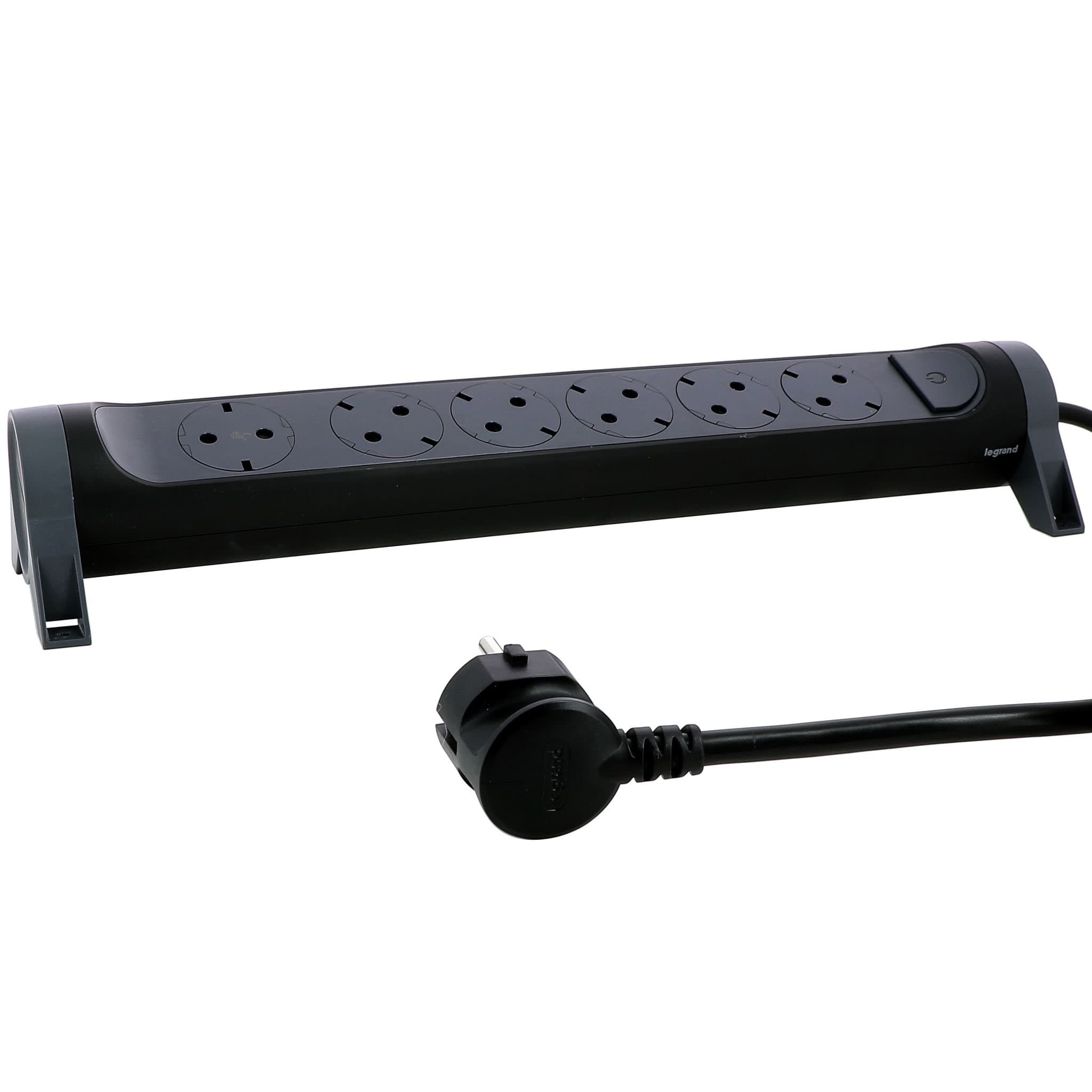 Legrand Revolution Комфорт Черный Удлинитель 6x2К+З с выкл., кабель 1,5м, плоские розетки, фиксируемый поворотный блок 694534 — миниатюра 4