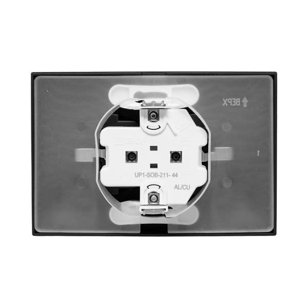 EKF Механизм розетки двойной, 16А, IP44, с заземлением, со шторками, с рамкой, с крышками, чёрный Эпика — миниатюра 16