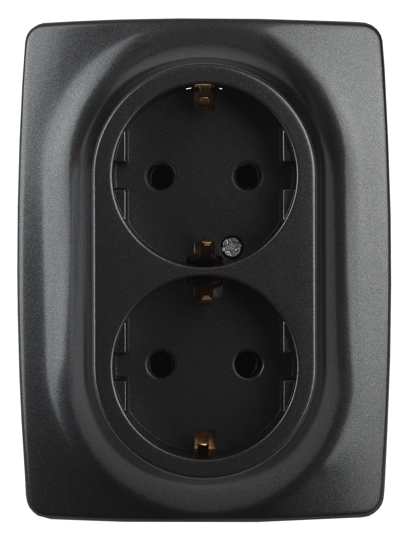ЭРА 12-2106-05 Розетка 2X2P+E Schuko, 16A-250В, IP20, 12, Антрацит