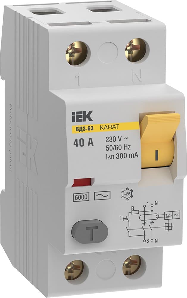 IEK KARAT УЗО KARAT ВД3-63 2P 40А 300мА 6кА тип AC
