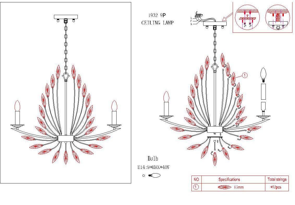 Favourite Feerie Серебро Люстра 9*E14*40W 1932-9P — миниатюра 2